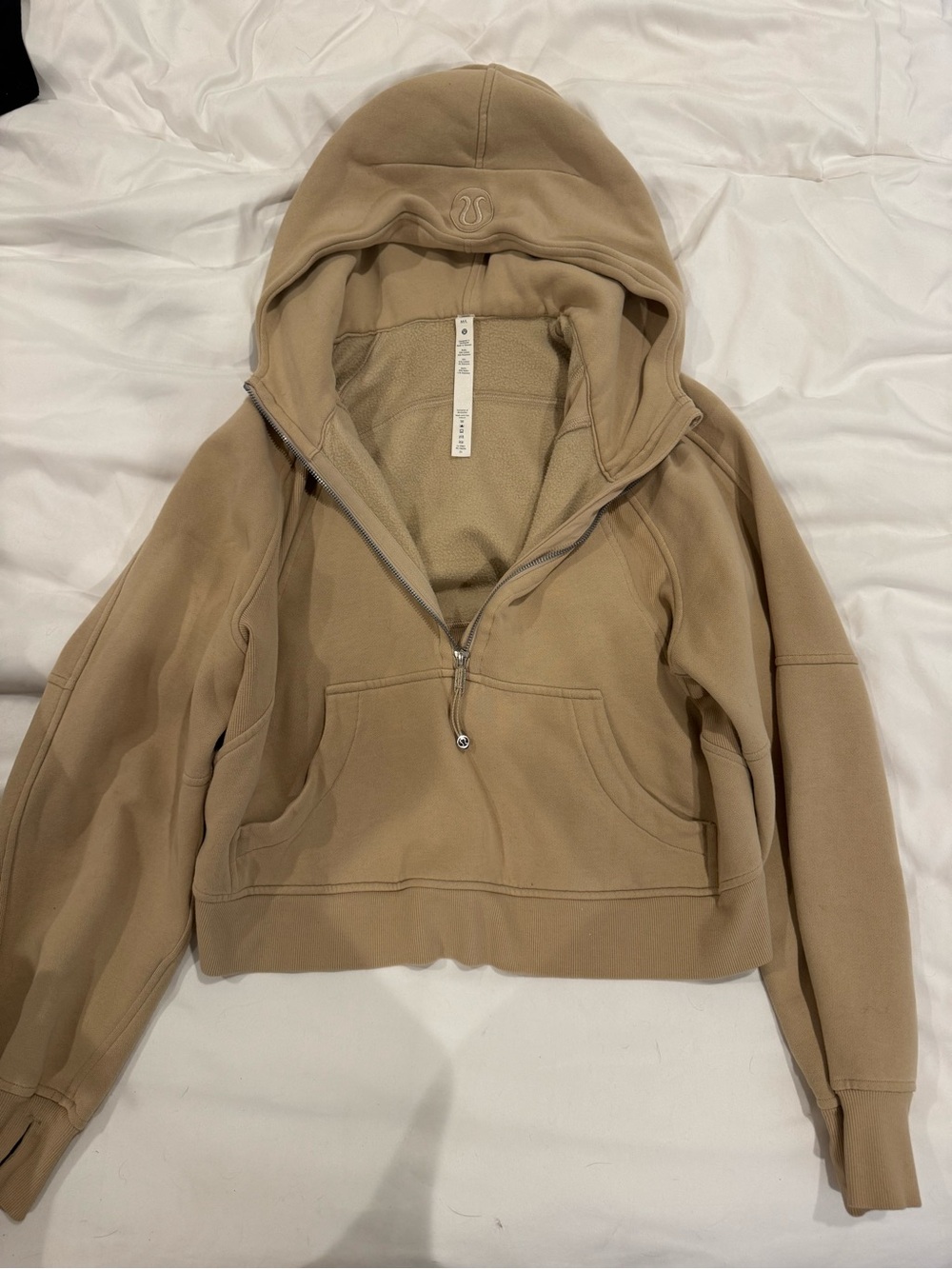 Lululemon Cropped Half-Zip Hoodie in Beige